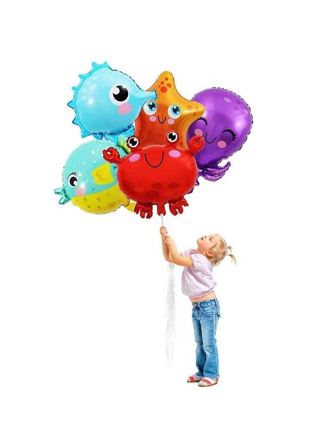 Atpata Funky 5pcs Aquatic Theme Foil Balloons Set - Starfish, Seahorse, Octopus, Crab, and Fish Shapes - For Underwater Ocean Party Decorations for unisex Kids Birthday Celebrations - Image 5