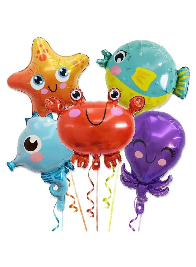Atpata Funky 5pcs Aquatic Theme Foil Balloons Set - Starfish, Seahorse, Octopus, Crab, and Fish Shapes - For Underwater Ocean Party Decorations for unisex Kids Birthday Celebrations - Image 1