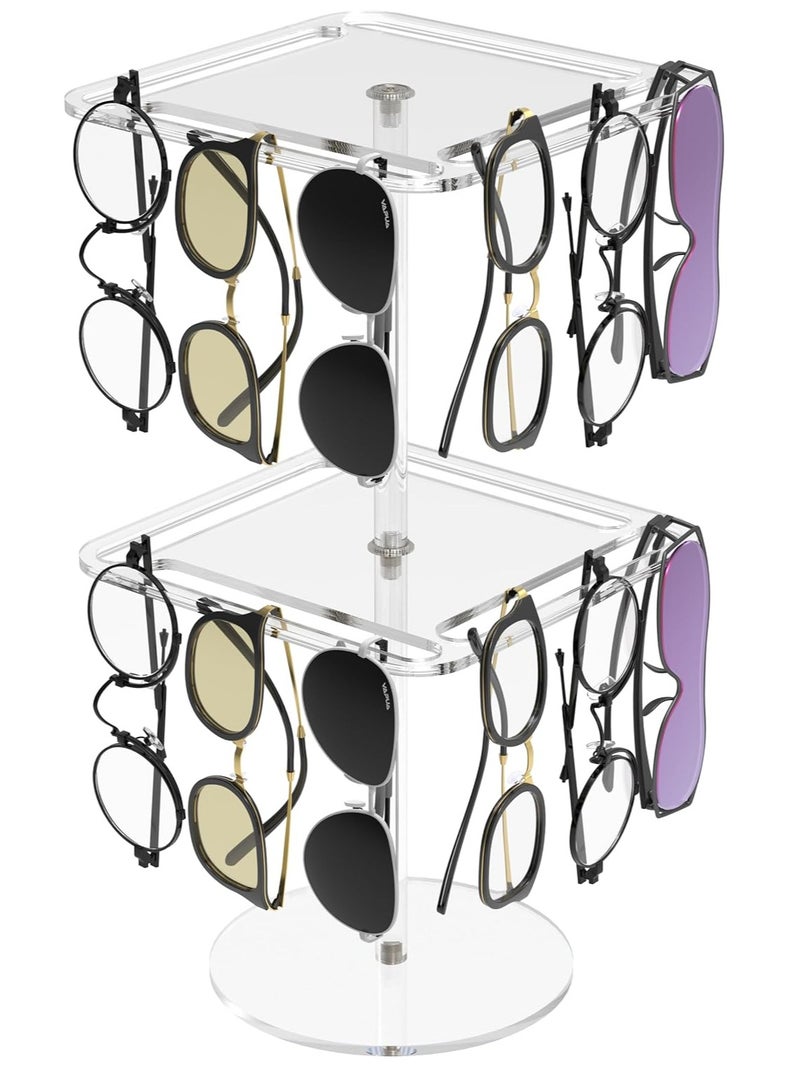 KASTWAVE 360° Rotating Acrylic Sunglasses & Eyeglasses Display Rack, Sunglasses Organizer, Double-Tier Clear Tabletop Organizer for Eyewear, for Multiple Glasses for Office & Home Decor, Unique Gifts - Image 1