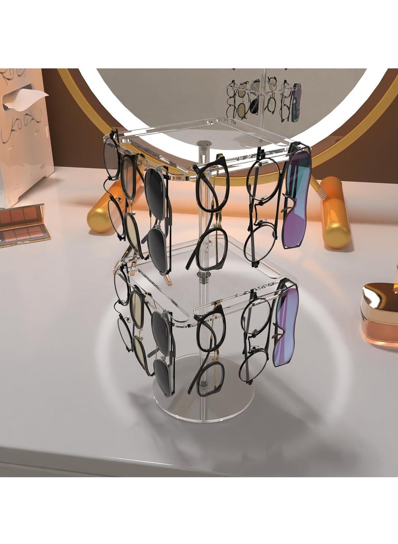 KASTWAVE 360° Rotating Acrylic Sunglasses & Eyeglasses Display Rack, Sunglasses Organizer, Double-Tier Clear Tabletop Organizer for Eyewear, for Multiple Glasses for Office & Home Decor, Unique Gifts - Image 3