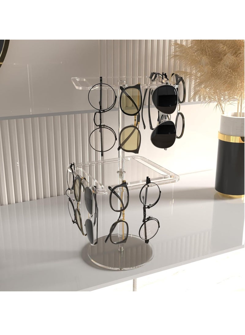 KASTWAVE 360° Rotating Acrylic Sunglasses & Eyeglasses Display Rack, Sunglasses Organizer, Double-Tier Clear Tabletop Organizer for Eyewear, for Multiple Glasses for Office & Home Decor, Unique Gifts - Image 4