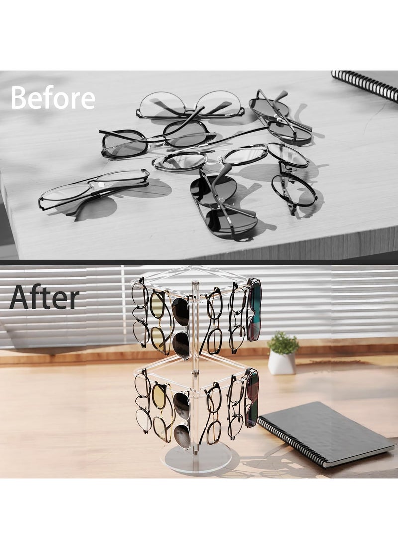 KASTWAVE 360° Rotating Acrylic Sunglasses & Eyeglasses Display Rack, Sunglasses Organizer, Double-Tier Clear Tabletop Organizer for Eyewear, for Multiple Glasses for Office & Home Decor, Unique Gifts - Image 5