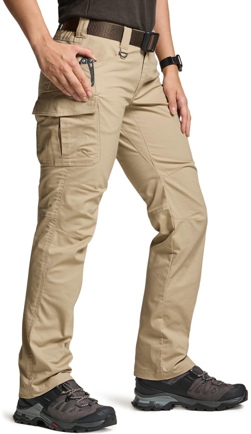 CQR Women's Flex Stretch Tactical Pants, Water Resistant Ripstop Cargo Work Pants with Pockets for Outdoor & Hiking, Vanguard Alamo Khaki, 16 - Image 1