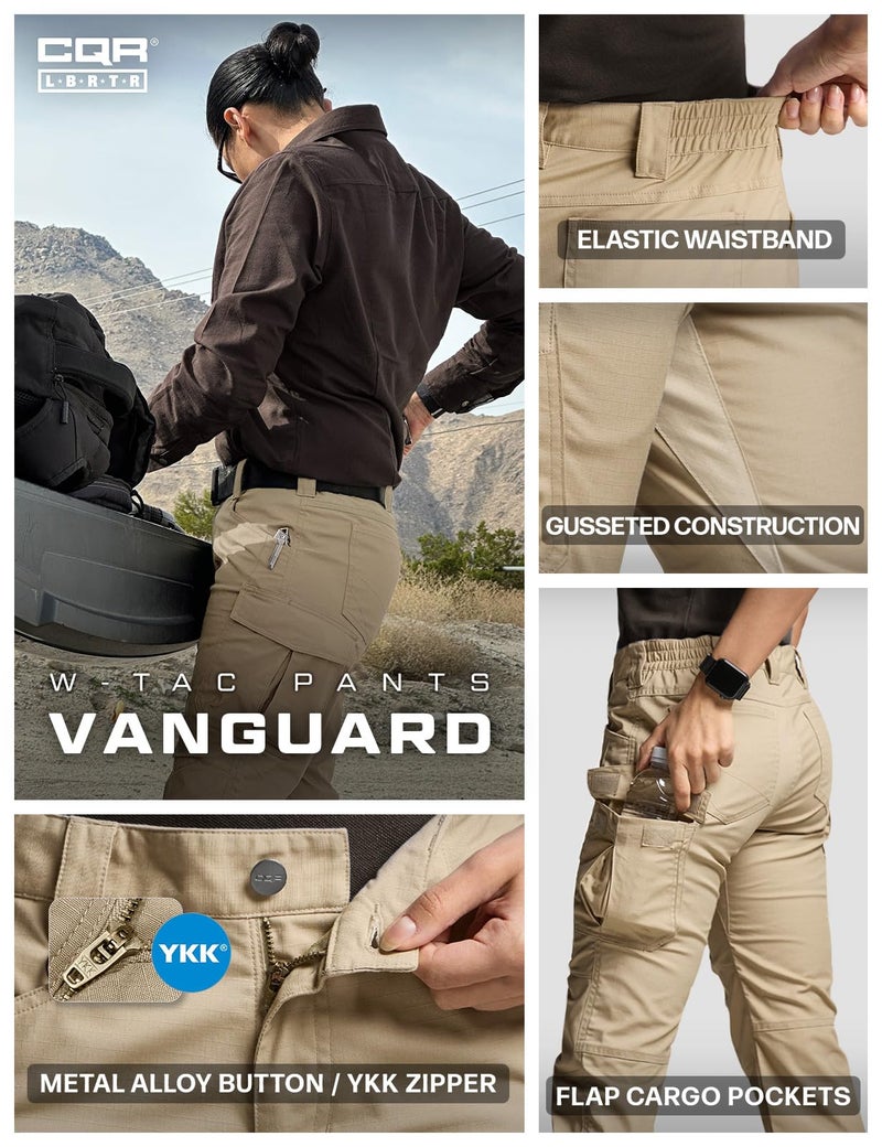 CQR Women's Flex Stretch Tactical Pants, Water Resistant Ripstop Cargo Work Pants with Pockets for Outdoor & Hiking, Vanguard Alamo Khaki, 16 - Image 4