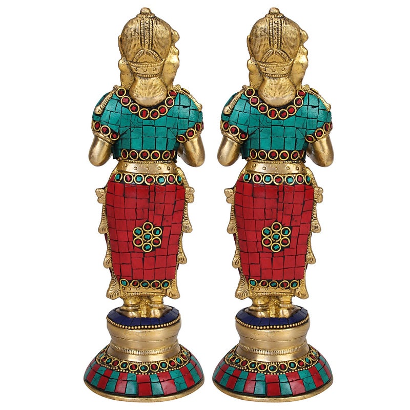 ARTVARKO ARTVARKO Brass Deep Laxmi Pair Set of Two for Home Entrance Dcor Puja Room Devi Meenakshi Diya Lady Holding Oil Lamp Diwali Gift Multicolor Stone Decoration Height 9 Inch  - Image 5