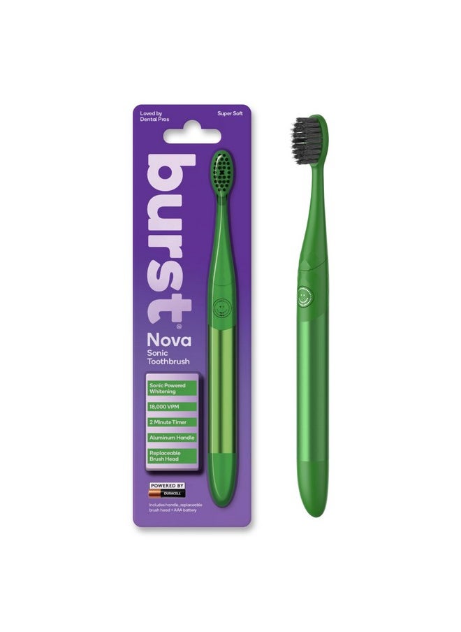 BURST - Burst Nova Sonic Toothbrush (Green) | Sonic Powered Teeth Whitening | Super-Soft Bristles | 18,000VPM | 2 Minute Timer | Aluminum Handle | Replaceable Brush Head | Compact Size | with AAA Battery - Image 1