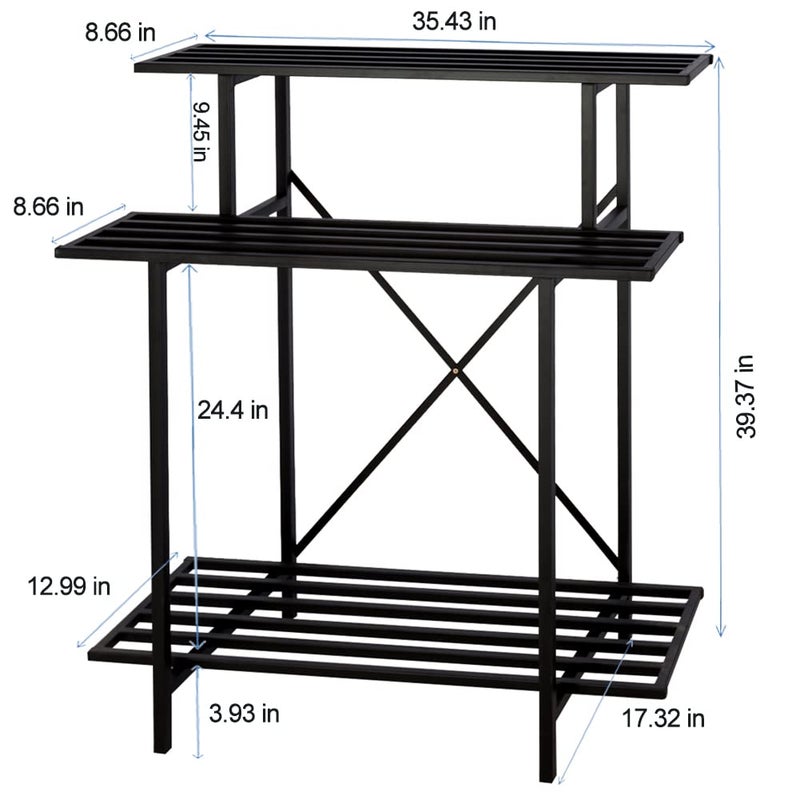 Zhongma 3 Tier Sturdy Plant Stand Space-Saving Heavy Duty Plant Holder for Home Indoor and Outdoor, L35.43 xW17.32 x H39.37 inch, 660 LBS Capacity & Heavy Duty Construction. â€¦ - Image 4