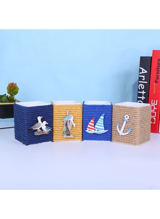 YINZUO Nautical Rope Pen Holder – Coastal Desk Organizer with Sailboat/Anchor/Seagull Decor – Beach Theme Office Pencil Cup - Image 5
