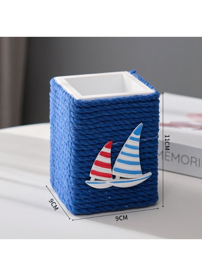YINZUO Nautical Rope Pen Holder – Coastal Desk Organizer with Sailboat/Anchor/Seagull Decor – Beach Theme Office Pencil Cup - Image 2