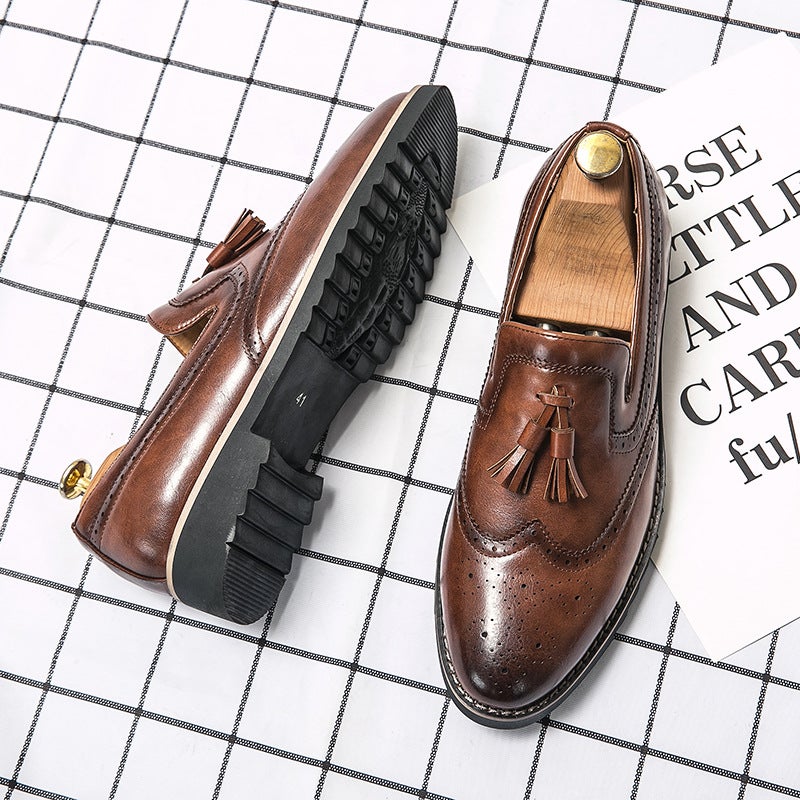 Brock Casual Bean Shoes Boys Korean Trend British Dress Black Leather Shoes A Pedal Lazy Shoes - Image 1
