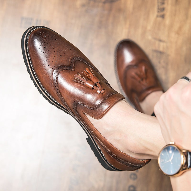 Brock Casual Bean Shoes Boys Korean Trend British Dress Black Leather Shoes A Pedal Lazy Shoes - Image 5