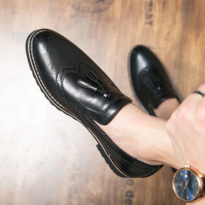 Brock Casual Bean Shoes Boys Korean Trend British Dress Black Leather Shoes A Pedal Lazy Shoes - Image 4