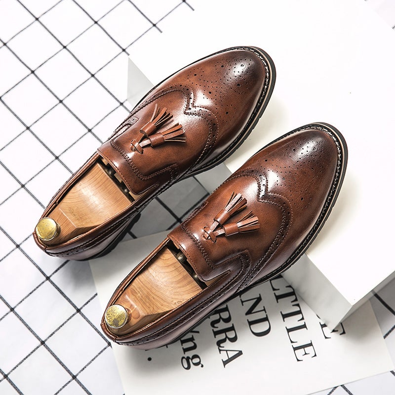 Brock Casual Bean Shoes Boys Korean Trend British Dress Black Leather Shoes A Pedal Lazy Shoes - Image 2