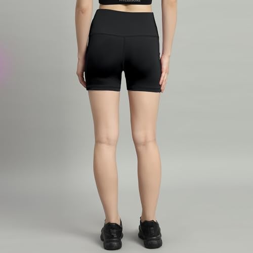 Mehrang High Waist Workout Shorts for Women, Midnight Sky, Bike Shorts with Elastic Waistband and Pockets, (S, Black) - Image 2