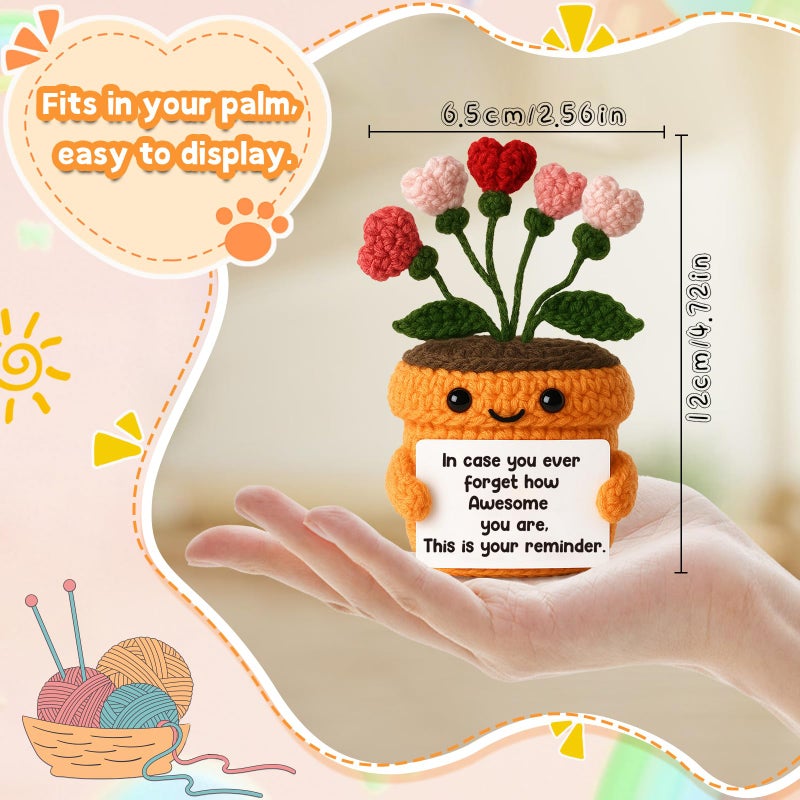 MAMAGIFTREE Crochet Heart Flower Plush â€“ You Are Awesome Reminder â€“ Encouragement Gift for Women, Friends, Coworkers â€“ Cute Knitted Desk Decor for Emotional Positivity Birthday Farewell Goodbye Retirement - Image 2