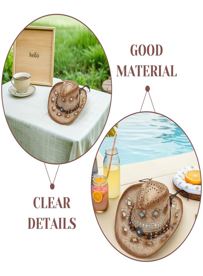 COLLBATH Cowboy Straw Hat Wide Brim Unisex Western Summer Sunshade Hat Lightweight Breathable Travel Party Accessory 14.96X6.29X4.33In - Image 3