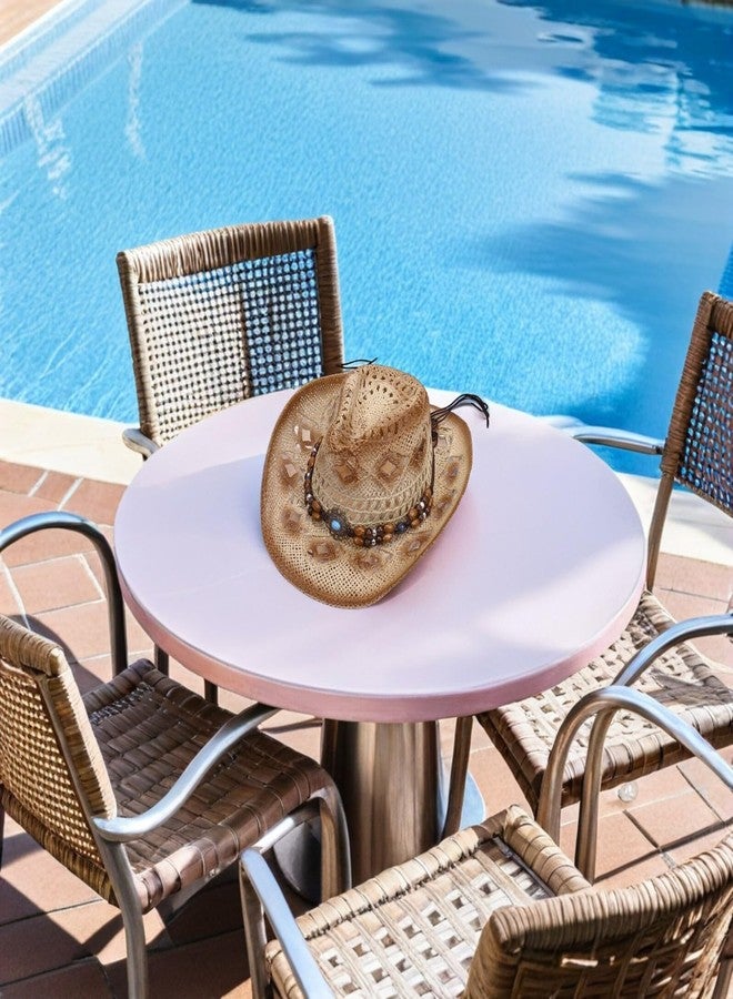 COLLBATH Cowboy Straw Hat Wide Brim Unisex Western Summer Sunshade Hat Lightweight Breathable Travel Party Accessory 14.96X6.29X4.33In - Image 4