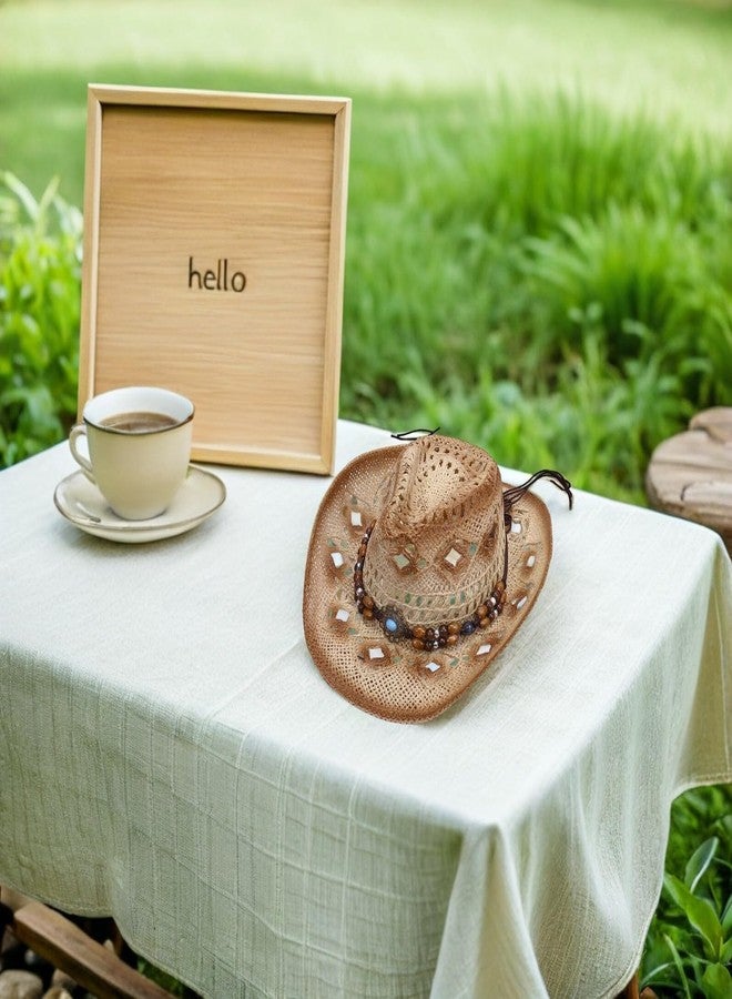 COLLBATH Cowboy Straw Hat Wide Brim Unisex Western Summer Sunshade Hat Lightweight Breathable Travel Party Accessory 14.96X6.29X4.33In - Image 5