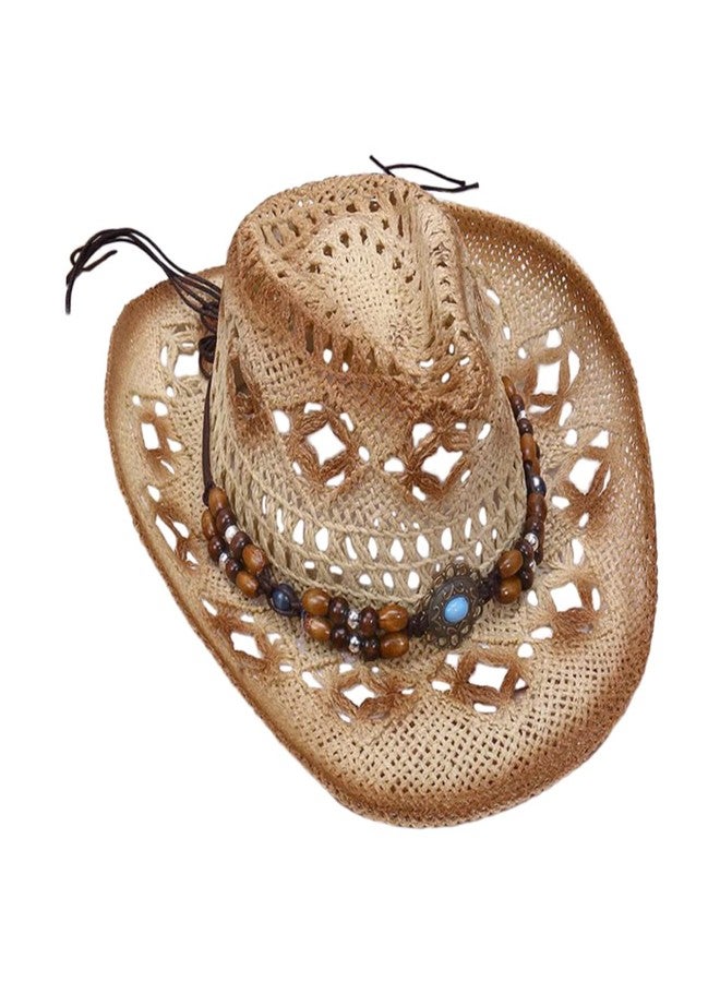 COLLBATH Cowboy Straw Hat Wide Brim Unisex Western Summer Sunshade Hat Lightweight Breathable Travel Party Accessory 14.96X6.29X4.33In - Image 1