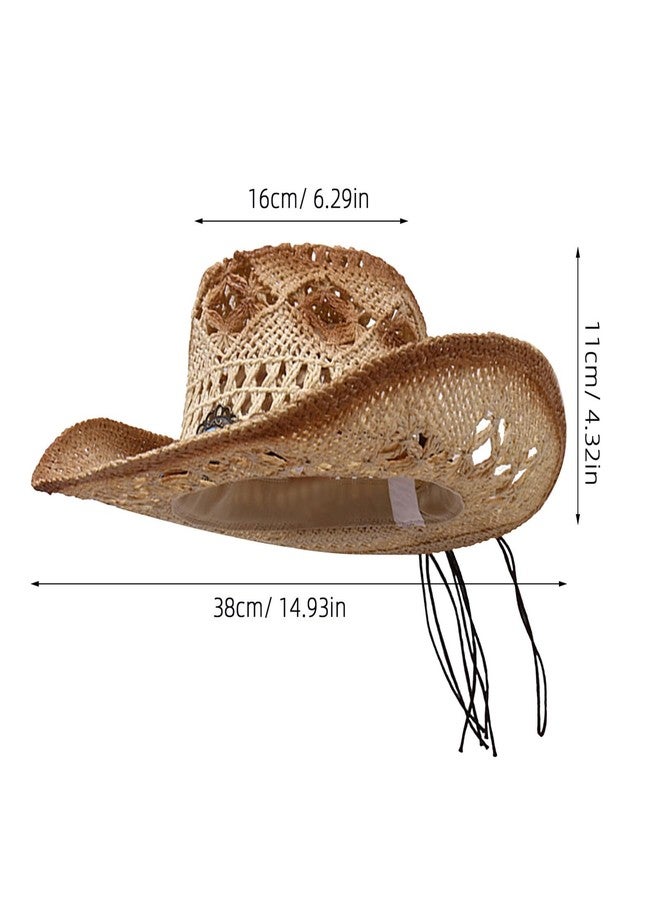 COLLBATH Cowboy Straw Hat Wide Brim Unisex Western Summer Sunshade Hat Lightweight Breathable Travel Party Accessory 14.96X6.29X4.33In - Image 2