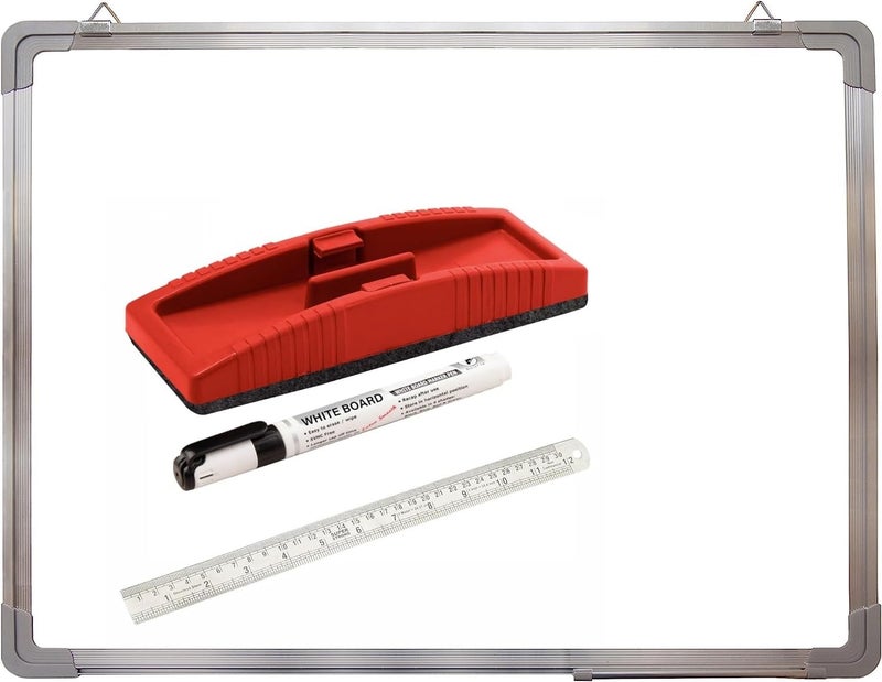 ECLET Aluminum Non Magnetic 1 X 1 Feet Double Sided White Board and Chalk Board Front Side Whiteboard Marker Surface and Back Side Chalkboard Surface (1 X 1 Feet, Pack of 1 Item) C (1 X 1) - Image 1
