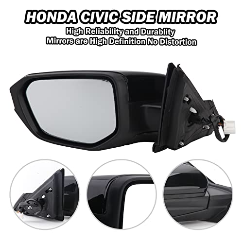 MOFOAP Driver Side View Mirror Compatible with 2016-2021 Honda Civic Power Heated,Civic Side Mirror Left Replace# 76258TBAC02ZA, 5Pins-Heated - Image 2