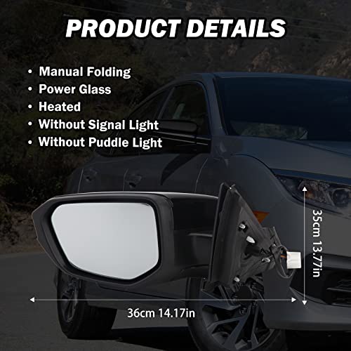 MOFOAP Driver Side View Mirror Compatible with 2016-2021 Honda Civic Power Heated,Civic Side Mirror Left Replace# 76258TBAC02ZA, 5Pins-Heated - Image 5