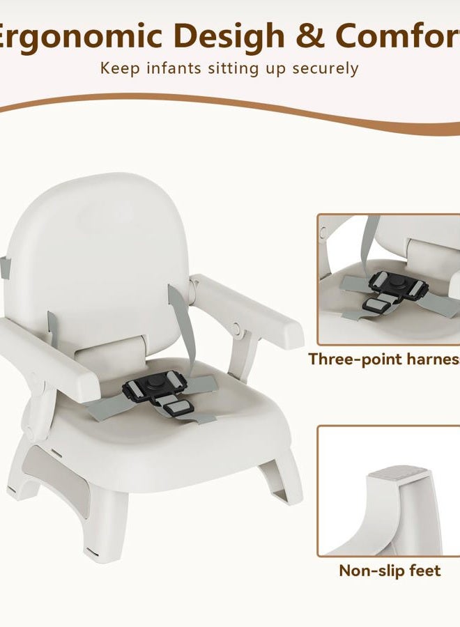 BBsecure High Chairs for Babies and Toddlers, 3-in-1 Portable Booster Seat for Kitchen Chair with Tray, Sturdy, Easy to Clean Foldable Baby Chair for Eating, Cream Gray - Image 3