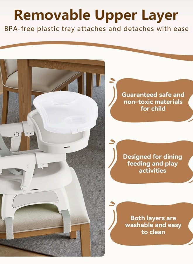 BBsecure High Chairs for Babies and Toddlers, 3-in-1 Portable Booster Seat for Kitchen Chair with Tray, Sturdy, Easy to Clean Foldable Baby Chair for Eating, Cream Gray - Image 2