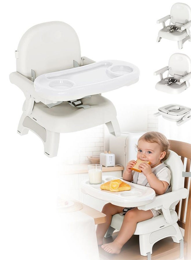 BBsecure High Chairs for Babies and Toddlers, 3-in-1 Portable Booster Seat for Kitchen Chair with Tray, Sturdy, Easy to Clean Foldable Baby Chair for Eating, Cream Gray - Image 1