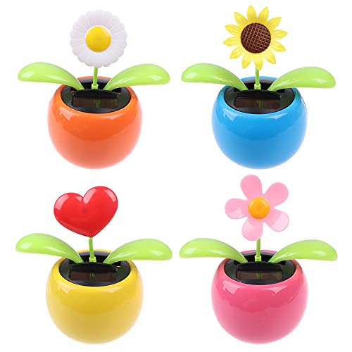 Welecom 4 Solar Dancing Butterfly Toy Solar Powered Dancing Sun Flower in Colorful Pots Swinging Heart Flip Flap Animated Bobblehead Dancer Window Rose Sun Catcher Car Dashboard Decor Portable Suncatchers - Image 1