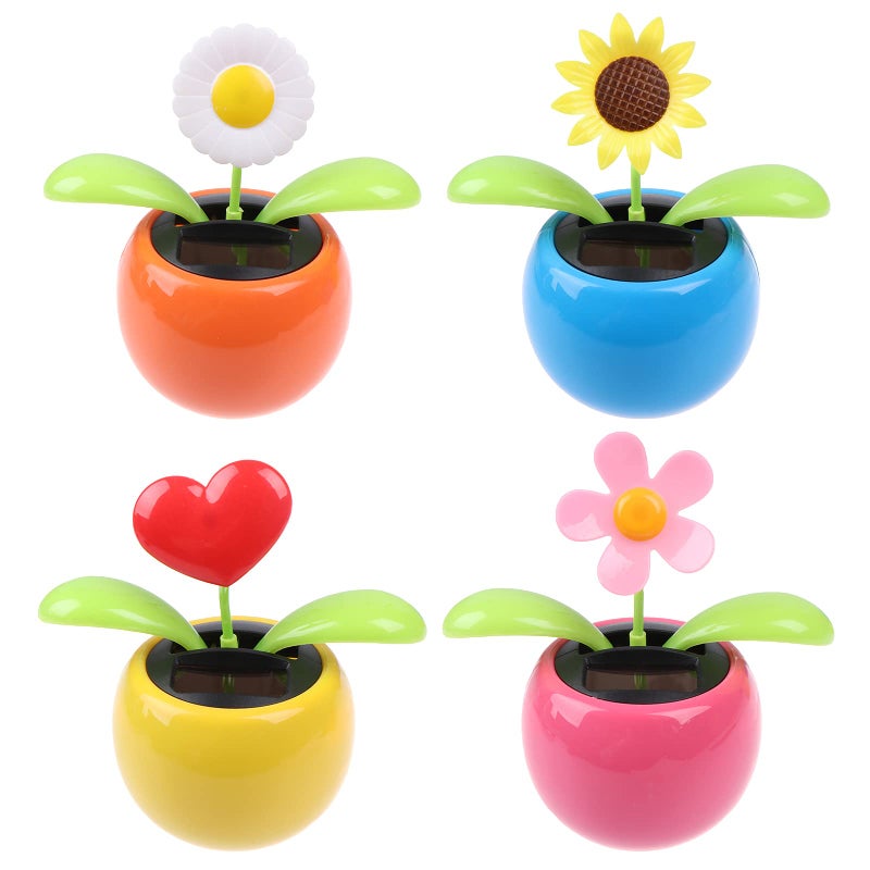 Welecom 4 Solar Dancing Butterfly Toy Solar Powered Dancing Sun Flower in Colorful Pots Swinging Heart Flip Flap Animated Bobblehead Dancer Window Rose Sun Catcher Car Dashboard Decor Portable Suncatchers - Image 2