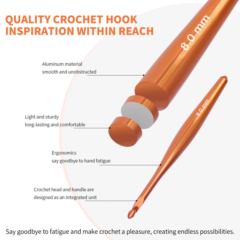 BsHooker Inline Crochet Hook Set Ergonomic Aluminum Crochet Hooks with Case Crochet Set for Arthritic Hands,Crcohet Gift for Beginner(3.5mm-8mm) - Image 2