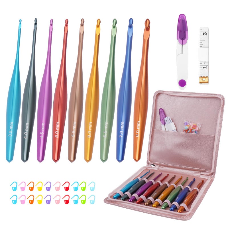 BsHooker Inline Crochet Hook Set Ergonomic Aluminum Crochet Hooks with Case Crochet Set for Arthritic Hands,Crcohet Gift for Beginner(3.5mm-8mm) - Image 1