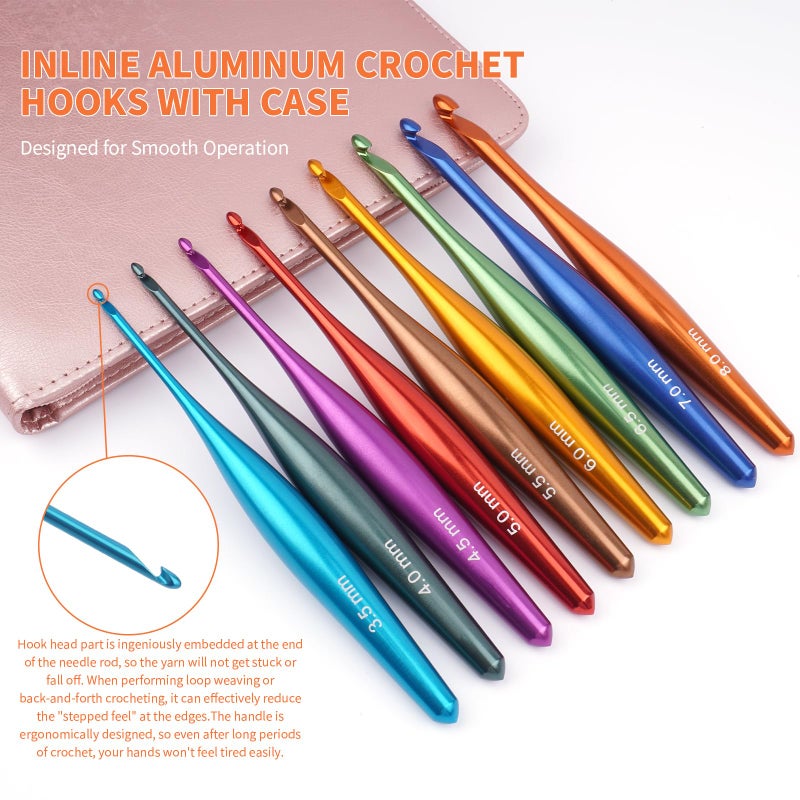 BsHooker Inline Crochet Hook Set Ergonomic Aluminum Crochet Hooks with Case Crochet Set for Arthritic Hands,Crcohet Gift for Beginner(3.5mm-8mm) - Image 3