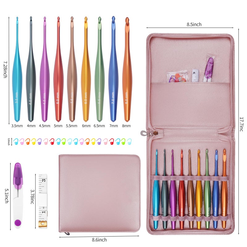 BsHooker Inline Crochet Hook Set Ergonomic Aluminum Crochet Hooks with Case Crochet Set for Arthritic Hands,Crcohet Gift for Beginner(3.5mm-8mm) - Image 5