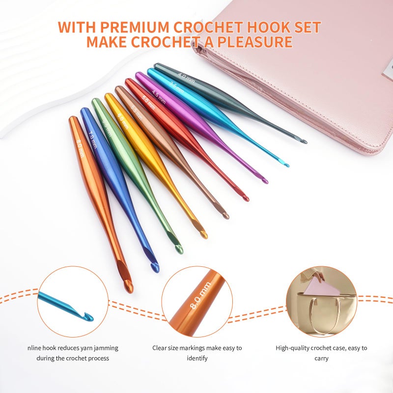 BsHooker Inline Crochet Hook Set Ergonomic Aluminum Crochet Hooks with Case Crochet Set for Arthritic Hands,Crcohet Gift for Beginner(3.5mm-8mm) - Image 4
