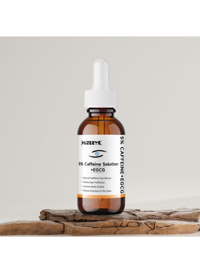 MIZEEYE محلول الكافيين 5 EGCG للوجه 30 مل سيروم كافيين مرطب للعيون للهالات السوداء والانتفاخ تحت العينين حل للخطوط الدقيقة - Image 2