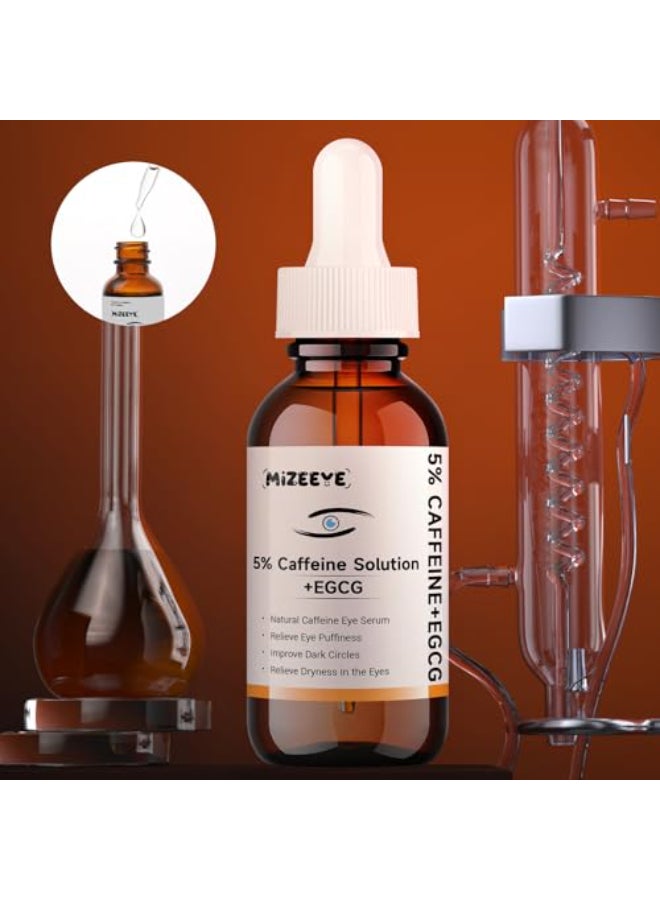 MIZEEYE محلول الكافيين 5 EGCG للوجه 30 مل سيروم كافيين مرطب للعيون للهالات السوداء والانتفاخ تحت العينين حل للخطوط الدقيقة - Image 3