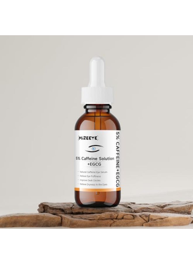 MIZEEYE محلول الكافيين 5 EGCG للوجه 30 مل سيروم كافيين مرطب للعيون للهالات السوداء والانتفاخ تحت العينين حل للخطوط الدقيقة - Image 1