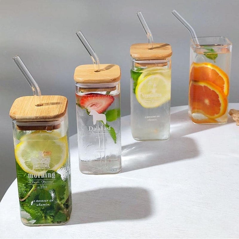 CQZ Glass Sipper with Wooden Lid and StrawCoffee Mug with Lid Use as a Travel Mug Mason Jar Can Sipper Juice Cup - Image 3