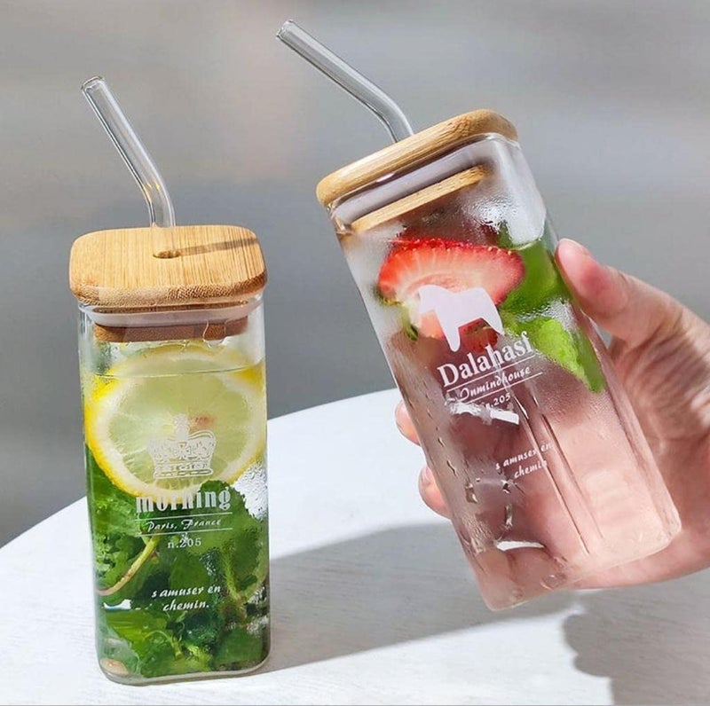 CQZ Glass Sipper with Wooden Lid and StrawCoffee Mug with Lid Use as a Travel Mug Mason Jar Can Sipper Juice Cup - Image 4