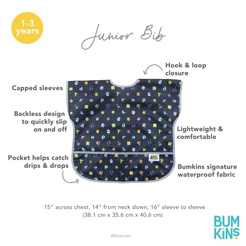 Bumkins Short Sleeve Bib for Girl or Boy, Toddler and Kids for 1-3 Years, Large Size, Essential Must Have for Junior Children, Eating, Mess Saving Soft Fabric Apron for Play, Nintendo Super Mario - Image 5