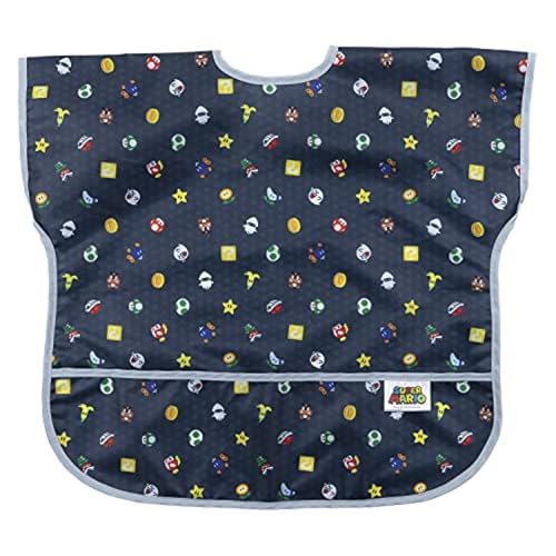 Bumkins Short Sleeve Bib for Girl or Boy, Toddler and Kids for 1-3 Years, Large Size, Essential Must Have for Junior Children, Eating, Mess Saving Soft Fabric Apron for Play, Nintendo Super Mario - Image 1