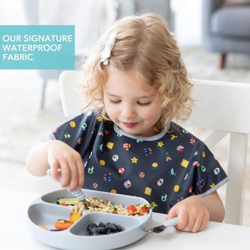 Bumkins Short Sleeve Bib for Girl or Boy, Toddler and Kids for 1-3 Years, Large Size, Essential Must Have for Junior Children, Eating, Mess Saving Soft Fabric Apron for Play, Nintendo Super Mario - Image 3