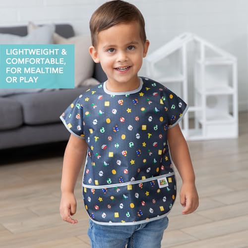 Bumkins Short Sleeve Bib for Girl or Boy, Toddler and Kids for 1-3 Years, Large Size, Essential Must Have for Junior Children, Eating, Mess Saving Soft Fabric Apron for Play, Nintendo Super Mario - Image 4