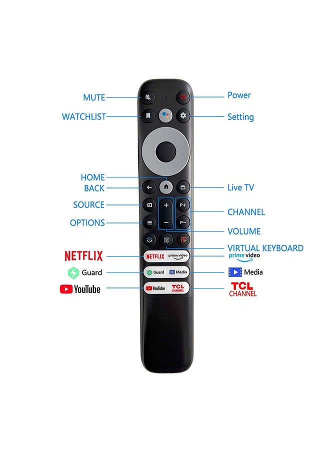 ACTION - New Replacement TCL Remote Control RC902V for TCL Android TV Mini-LED QLED 4K UHD Smart TV with Netflix, Prime Video, YouTube, Guard, Media and TCL Channel(NO Voice Function)- NO SETUP REQUIRED black - Image 1