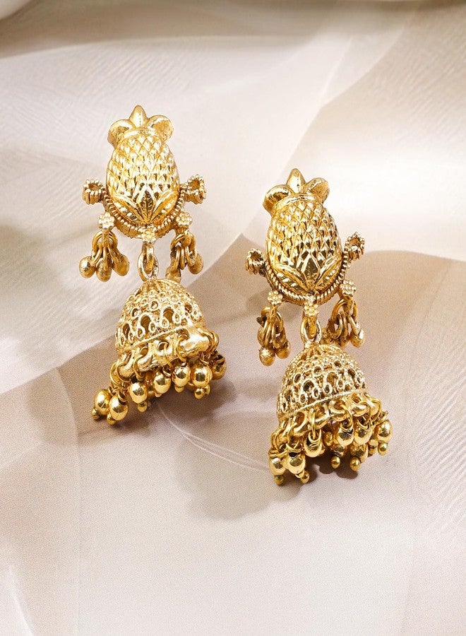 Rubans 22K Gold-Plated Brass Long Temple Jewellery Set with Lakshmi & Peacock Motifs Ruby Red & Emerald Green Stone Detailing and Earrings for Women & Girls - Perfect for Bridal & Festive Styling - Image 4