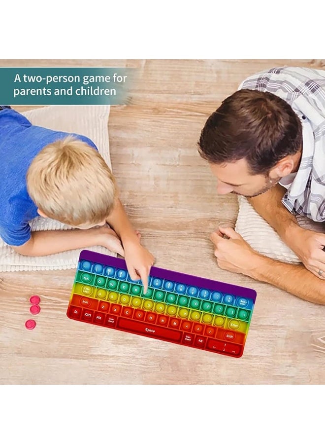 Fetinar Push Toy Pop Bubble Fidget Sensory Toys Push It Pop Fidget Toys Rainbow Keyboard Shape, Pop Silicone Popper Toy Anxiety Stress Reliever Relief Autism Learning Materials Game Gift for Kids (Rainbow) - Image 3