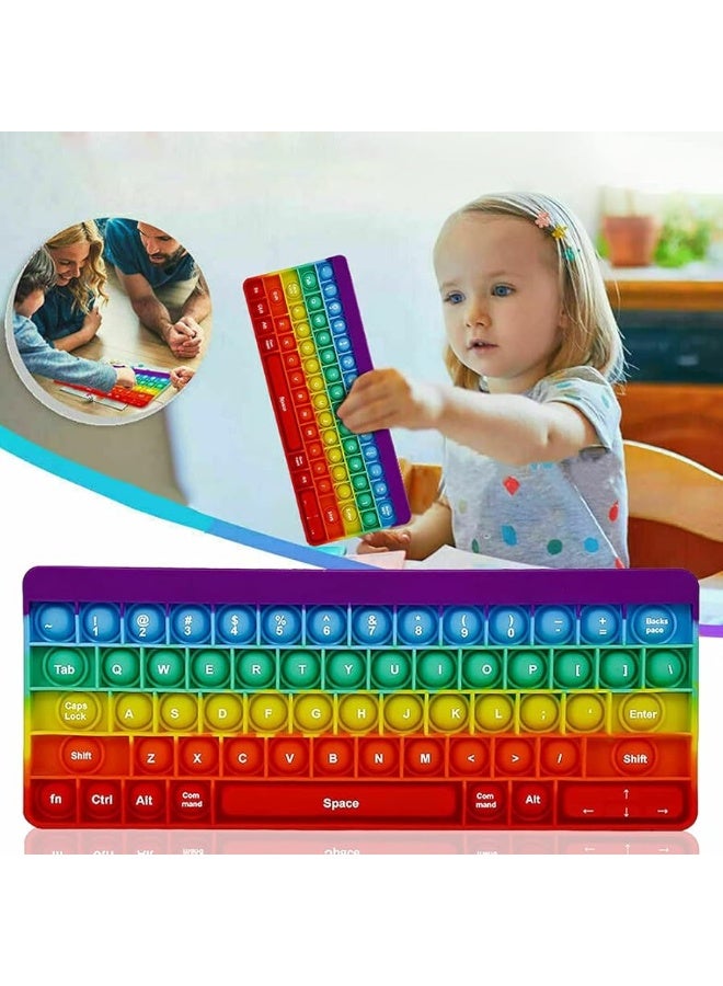Fetinar Push Toy Pop Bubble Fidget Sensory Toys Push It Pop Fidget Toys Rainbow Keyboard Shape, Pop Silicone Popper Toy Anxiety Stress Reliever Relief Autism Learning Materials Game Gift for Kids (Rainbow) - Image 5